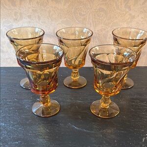 Vintage Fostoria Jamestown Amber Glass Goblet Set